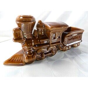 VTG Mid Century USA Brown Train Locomotive Planter 10" NEW Cond.